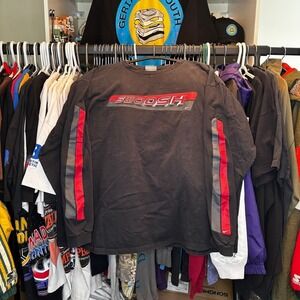 Vintage Nike Swoosh Spellout Long Sleeve Shirt XXL Black Red Y2K